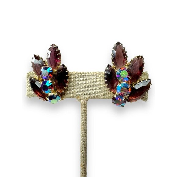 Unbranded Jewelry - Vintage Style Gold Tone Purple AB Crystal Clip-On Earrings